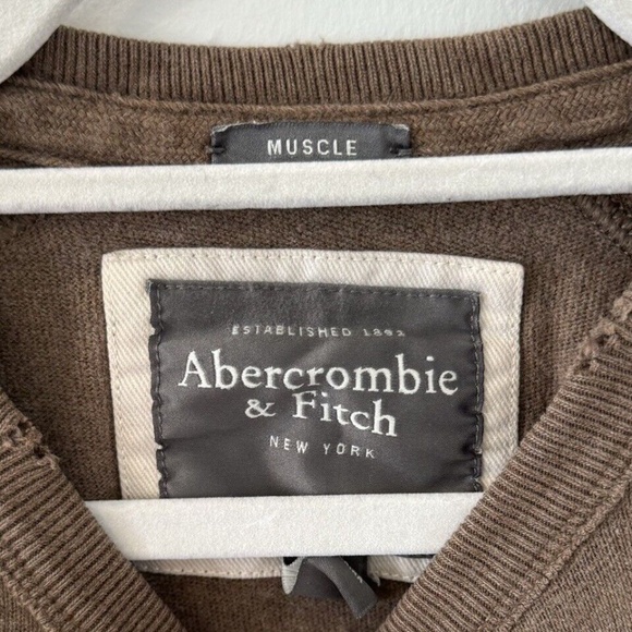 VINTAGE Abercrombie & Fitch Shirt Mens Small Grey Muscle Y2K 90s Thermal Striped - Picture 6 of 7